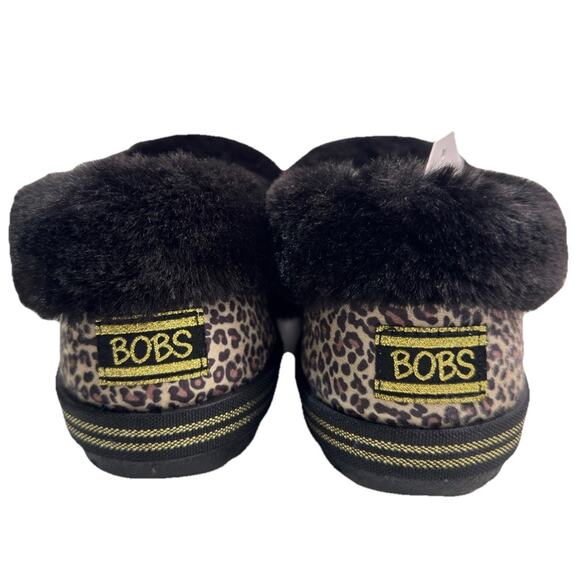 BOBS by Skechers Too Cozy Meow Cat Slippers Black Faux Fur Leopard Women's 7.5 - Picture 3 of 7
